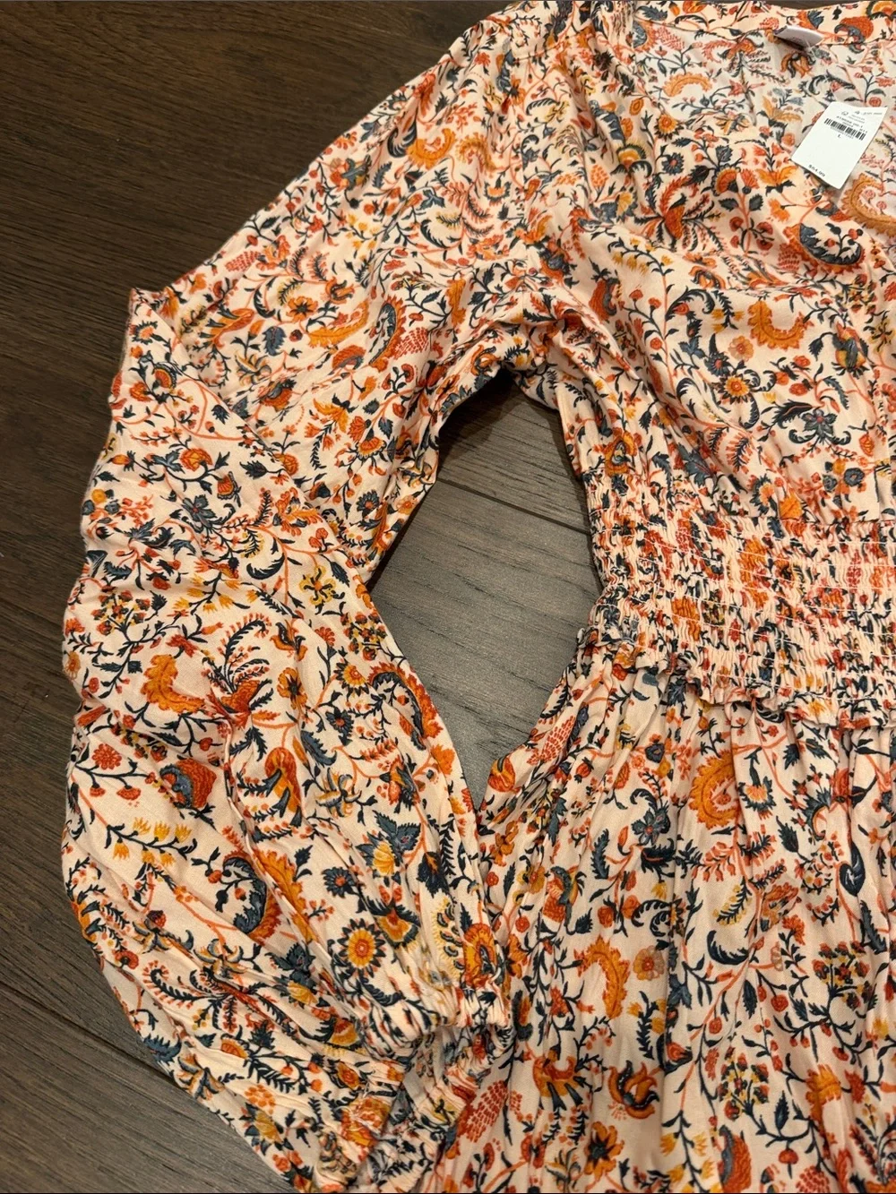 Old Navy Puff Sleeve Waist Defined Floral Smocked Midi Dress Large NWT - C60-009 - Picture 6 of 9
